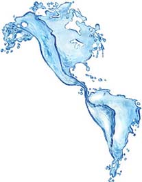 ilustração 3D hiper realista de um mapa da américa do sul feita de água