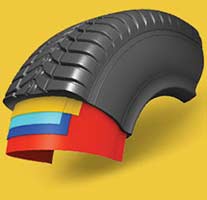 ilustração 3D  de pneu convencional em corte