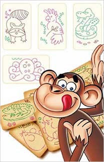 ilustrações do macaco e dos biscoitos Passatempo