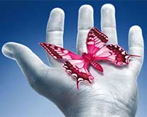 foto-ilustração de mão com borboleta